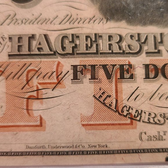 Hagerstown Bank $5 Obsolete Banknote, Ca. 1850s - Picture 3 of 7